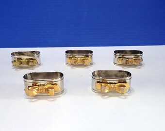 Vintage Silverplated Napkin Rings with Gold Bows Set of 5