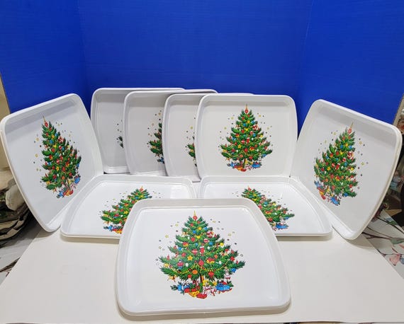 Vintage Plastic Christmas Serving Trays Set of 9