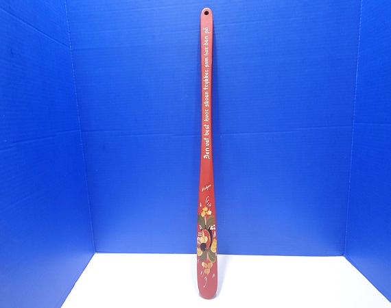 Vintage Red Lefse Turning Stick with Norwegian Rosemaling