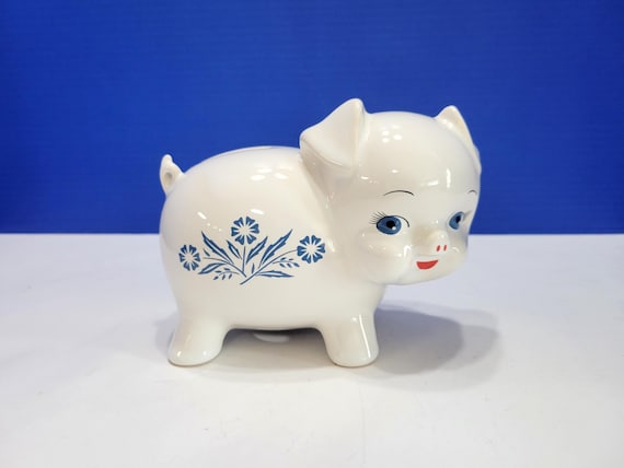 Rare Vintage Corning Ware Piggy Bank Blue Cornflower Pattern