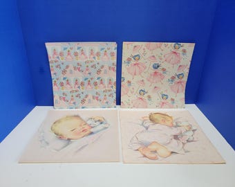 Vintage Baby Nursery Gift Wrap Wrapping Paper Lot