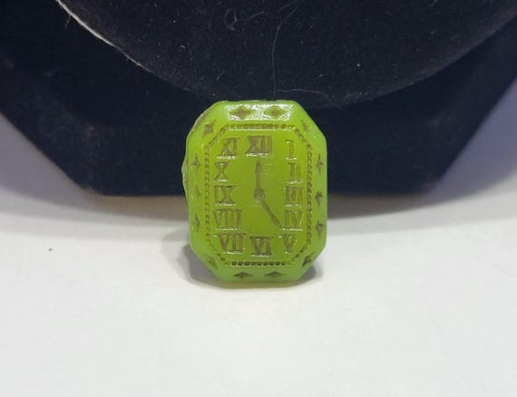 Vintage Czech Glass Molded Green Clock Face Cabochon