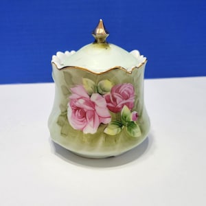 Vintage Lefton Heritage Green Rose Jam Jar