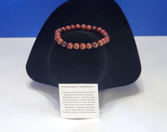 Vintage Natural Mahogany Obsidian Beaded Bracelet for Prosperity