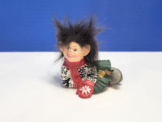 Vintage Miniature Norwegian Troll Doll Figurine with Crazy Hair