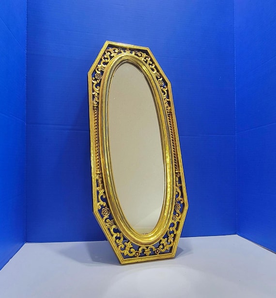 1954 Dart Acrylic Long Octagonal Gold Wall Mirror 22 x 9