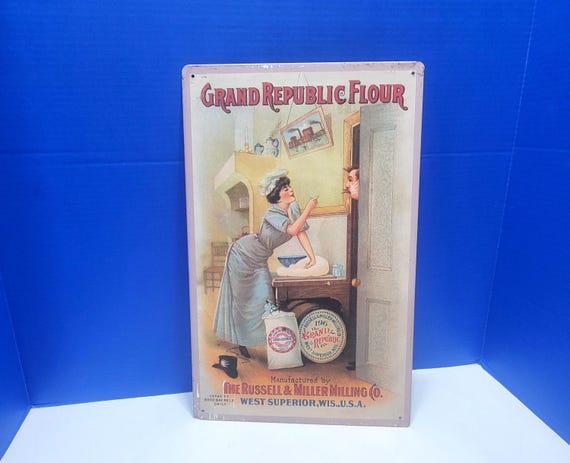 Vintage Grand Republic Flour Advertising Metal Sign