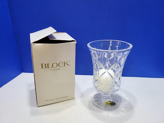 Vintage Block Lead Crystal Olympic 7" Hurricane Vase
