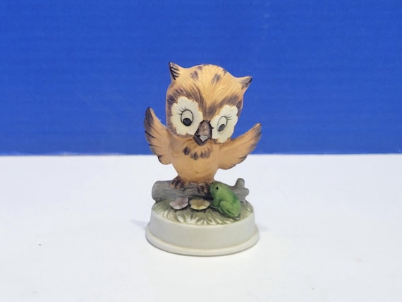 Vintage Napco Ceramic Owl Figurine with Frog