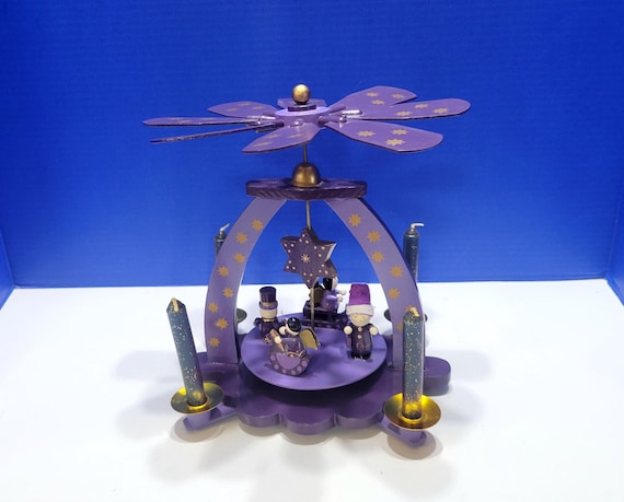 Vintage Purple German Christmas Pyramid Nativity Carousel