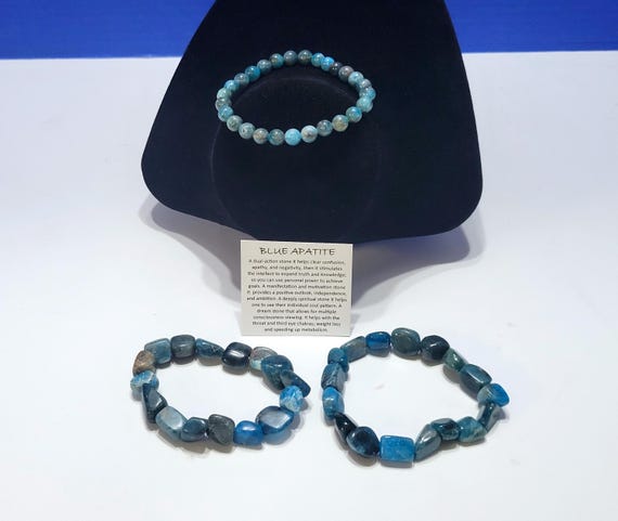 Vintage Natural Blue Apatite Beaded Bracelets Set of 3 for Clarity