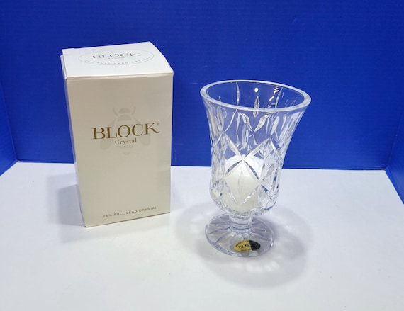 Vintage Block Lead Crystal Tulip Garden 7" Hurricane Vase