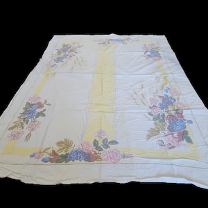 Große Vintage Pastell Gelbe Tischdecke mit Blumen und Obst Rechteck 59 x 51