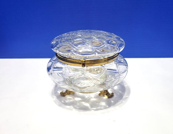 Vintage Large Killarney Crystal Hinged Box with Footed Bacchus Face Feet