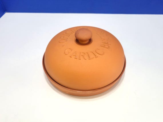 Vintage Terracotta Garlic Baker Covered Baking Dish