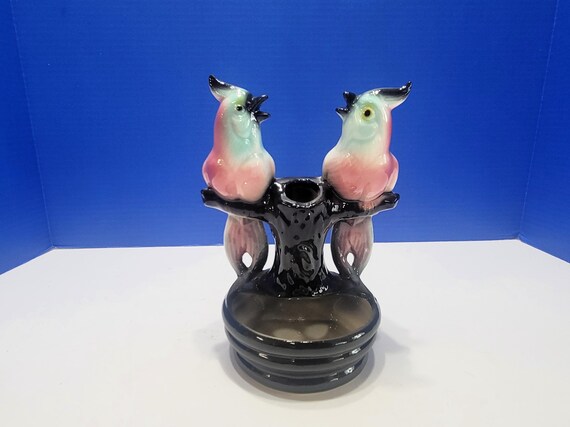 Vintage Maddux of California Black Planter with 2 Tropical Birds
