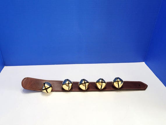 Vintage Jingle Bells on Leather Strap Door Hanger Rustic Christmas Decor