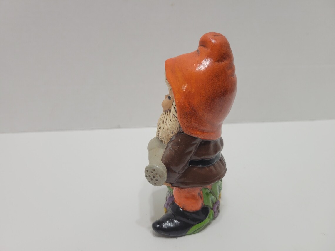 Vintage Ceramic Gnome Figurine With Watering Can Etsy