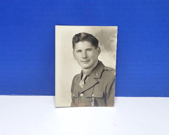Vintage Army Soldier Headshot Photograph Black and White