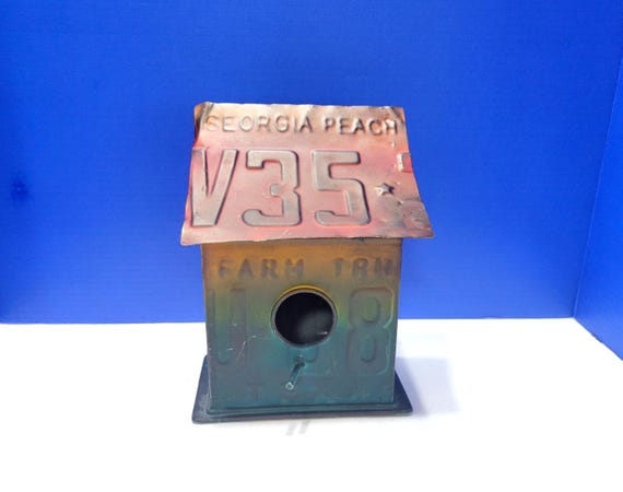 Vintage Georgia Peach License Plate Metal Art Bird House