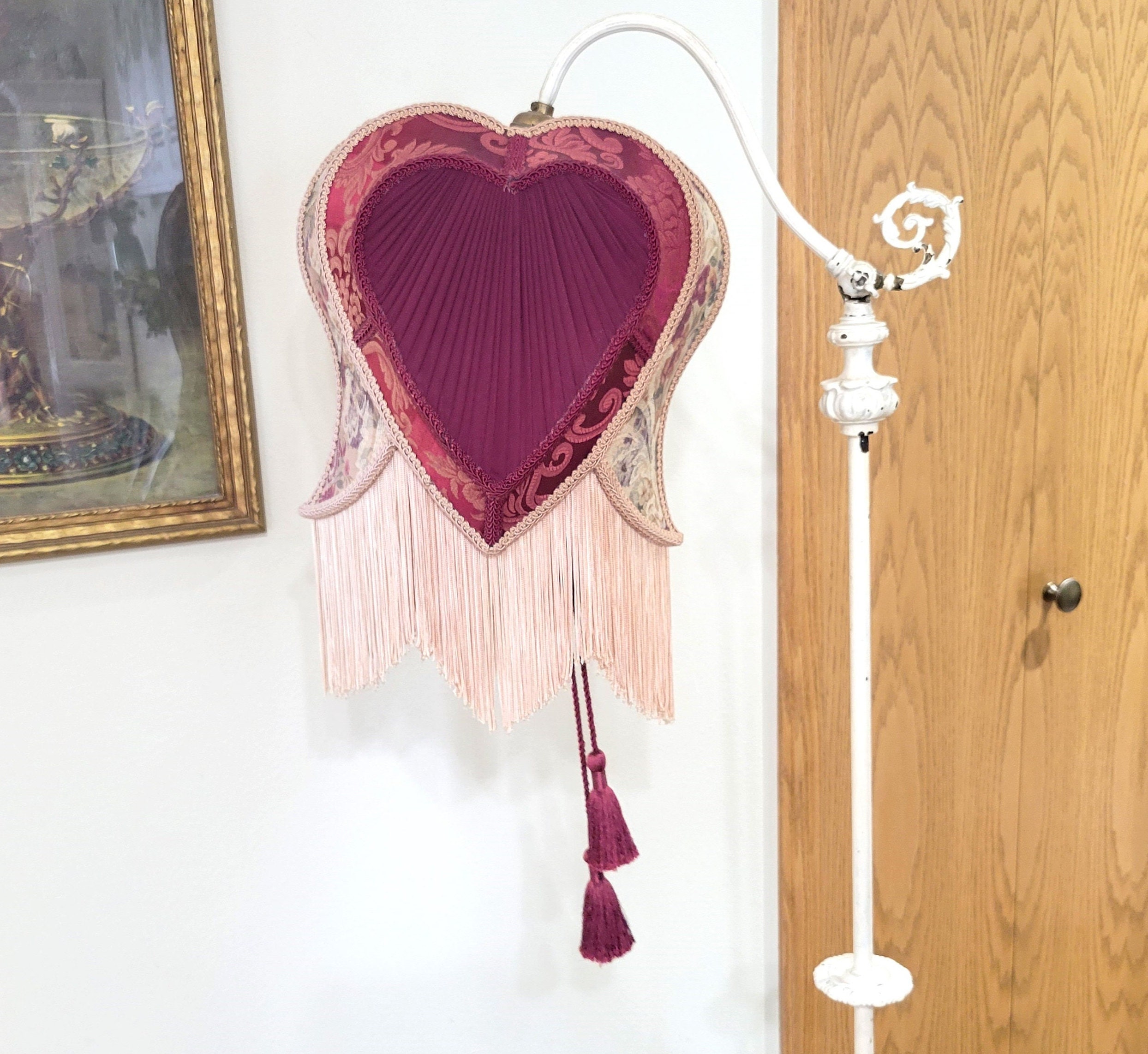 Vintage Victorian Style Heart Bridge Lamp Shade with Hanging Fringe