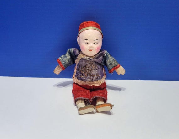 Vintage Asian Paper Mache Composition Boy Doll