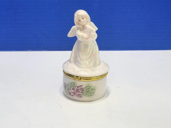 Vintage White Ceramic Angel Hinge Box