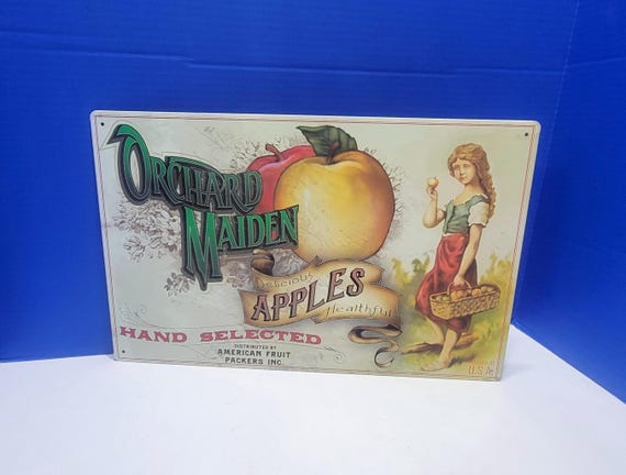Vintage Orchard Maiden Apples Advertising Metal Sign