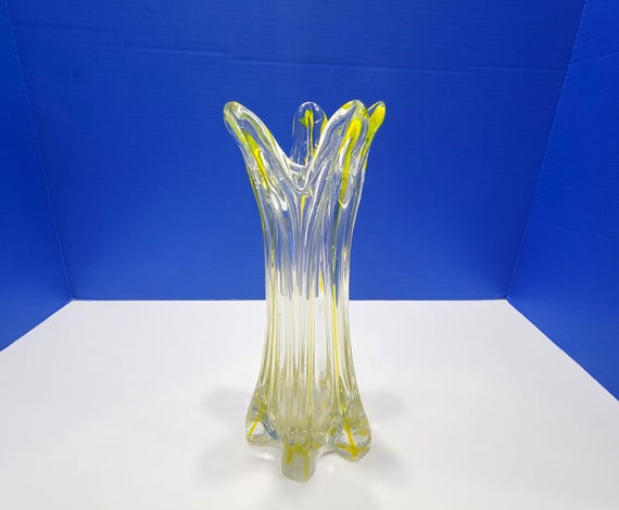 Vintage Swung Glass Yellow Stripe Art Glass Vase