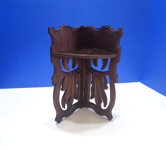 Antique Wood Scrolled Cut Out Corner Shelf Ornate Scrollwork