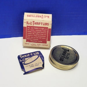 Vintage Thrift-T-Lids Metal Jar Lids in Box with 12 Lids