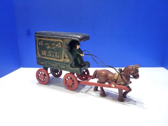 Vintage Cast Iron U.S. Mail Horse and Buggy Toy