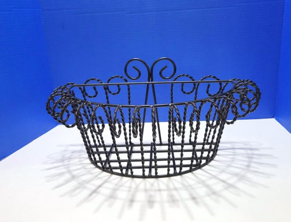 Vintage Black French Wire Twist Garden Planter Wall Hanging Basket