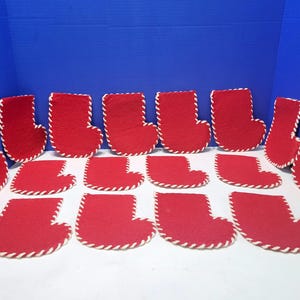 Vintage Red Felt Mini Stockings with White Stitching Large Lot of 16