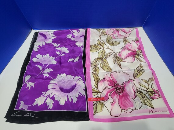 Vintage Anne Klein Pink Silk Scarf Floral - image 8