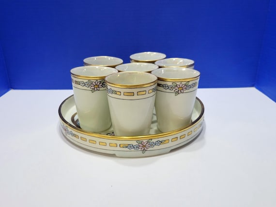 Antique Jaeger & Co. Bavaria Art Noveau Tray and Glasses Set