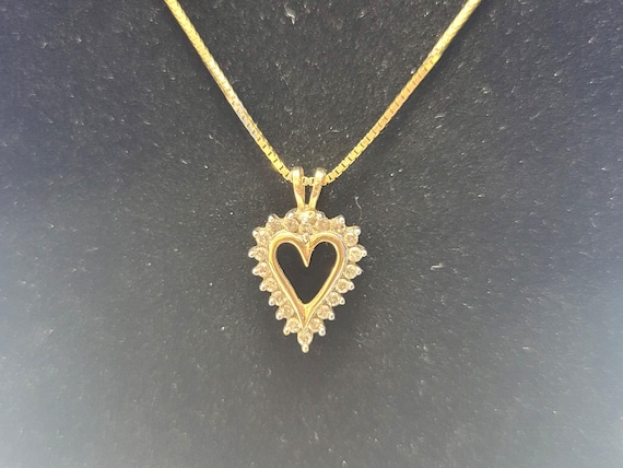 Vintage 10K Gold Heart Pendant with Diamonds on a 14K Gold Chain 23"