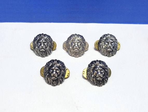 Vintage Silver Metal Lion Head Tie Pins Lot of 5