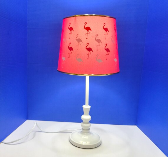 Vintage White Table Lamp with Pink Flamingo Shade