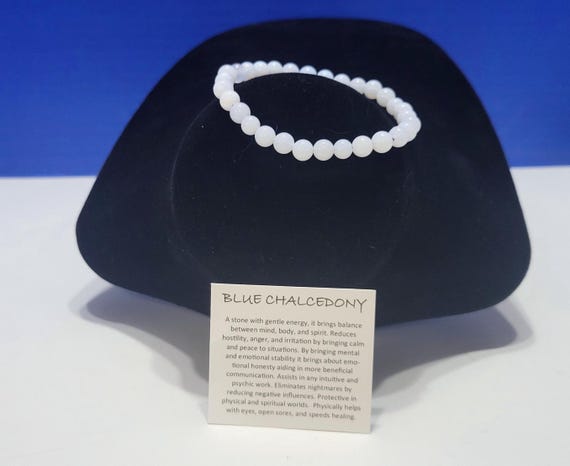 Vintage Natural Blue Chalcedony Beaded Bracelet for Harmony