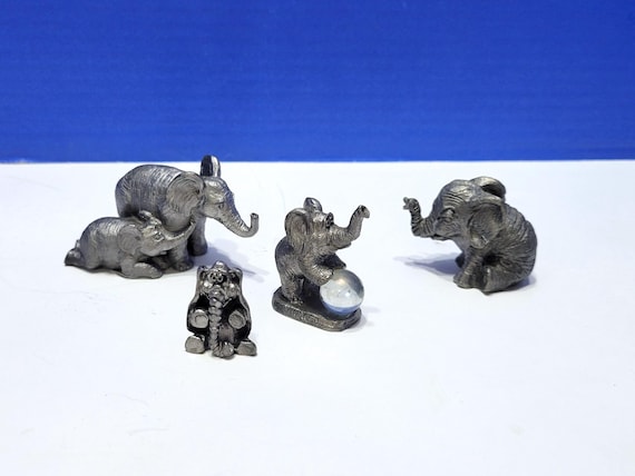 Vintage Pewter Miniature Elephant Figurines Large Lot