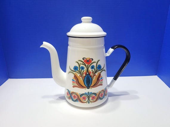Vintage Berggren Scandinavian Porcelain Enamel Coffee Pot