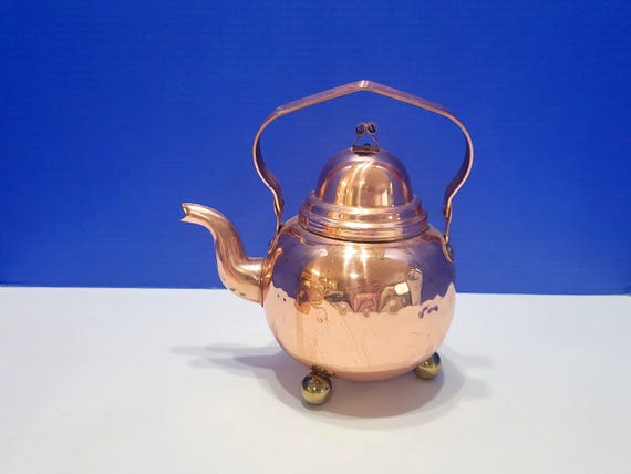 Vintage Swedish Hammered Copper Tea Pot Footed