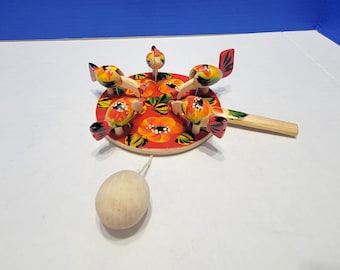 Chicken Pecking Primitive Hand Toy Handmade Rustic Wood Paddle Nostalgic Game Chicken Pecking Primitive Hand Toy Handmade Rustic Wood Paddle Nostalgic Game