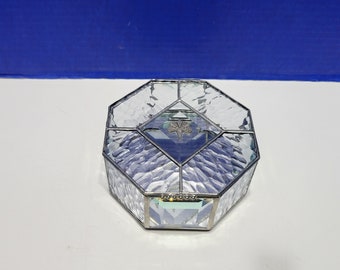 Vintage Octagon Lead Glass Trinket Box Thumbprint Pattern