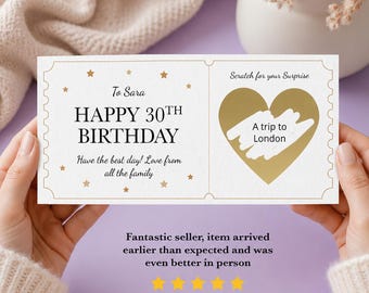 Personalised Birthday Scratch Card, Surprise Scratch Reveal, Travel Scratchcard, Weekend Away, Spa Day Voucher, Valentines Day Scratchcard