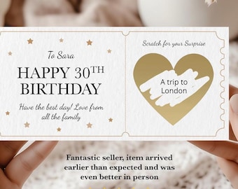 Personalised Birthday Scratch Card, Surprise Scratch Reveal, Travel Scratchcard, Weekend Away, Spa Day Voucher, Valentines Day Scratchcard