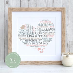 10 YEAR ANNIVERSARY GIFT - Wedding Anniversary Gift | Tenth Anniversary Personalised Print | Tin Anniversary | 10th Anniversary gift for her