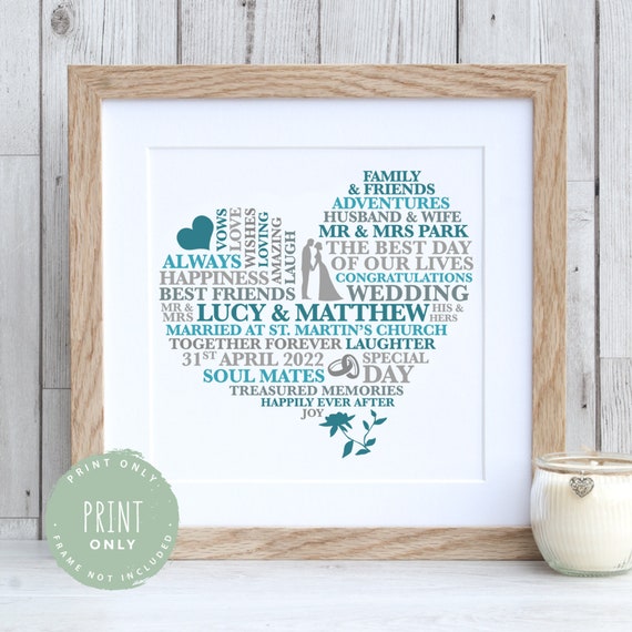 Wedding Gift Just Married Gift Personalised Wedding Print Gift for