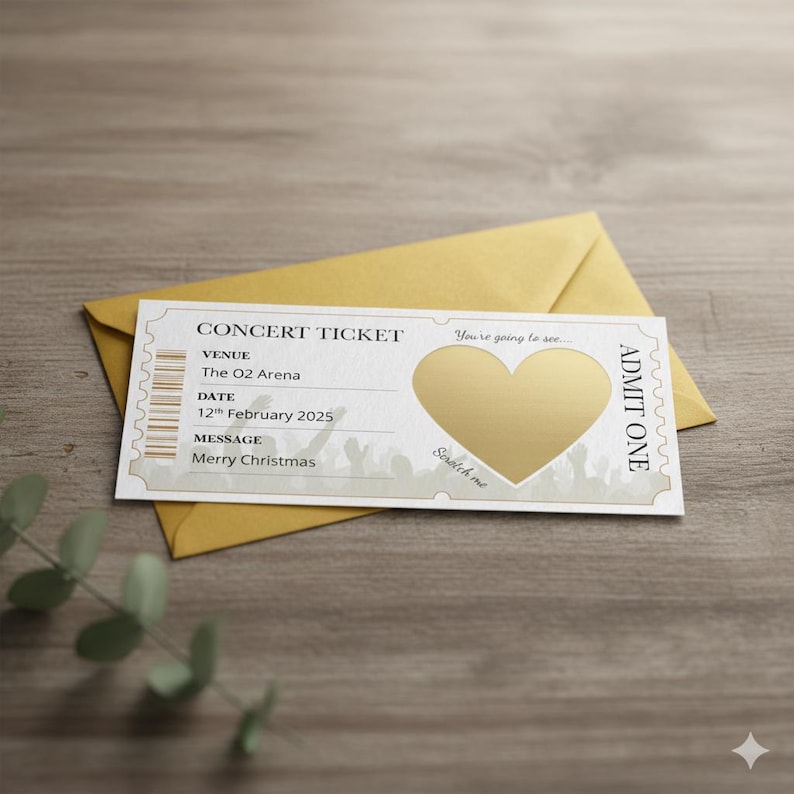 Personalised Concert Ticket, Concert Scratch card, Festival Scratch Reveal Concert Scratchcard Surprise, Gig Scratch, Band Reveal, Christmas zdjęcie 2